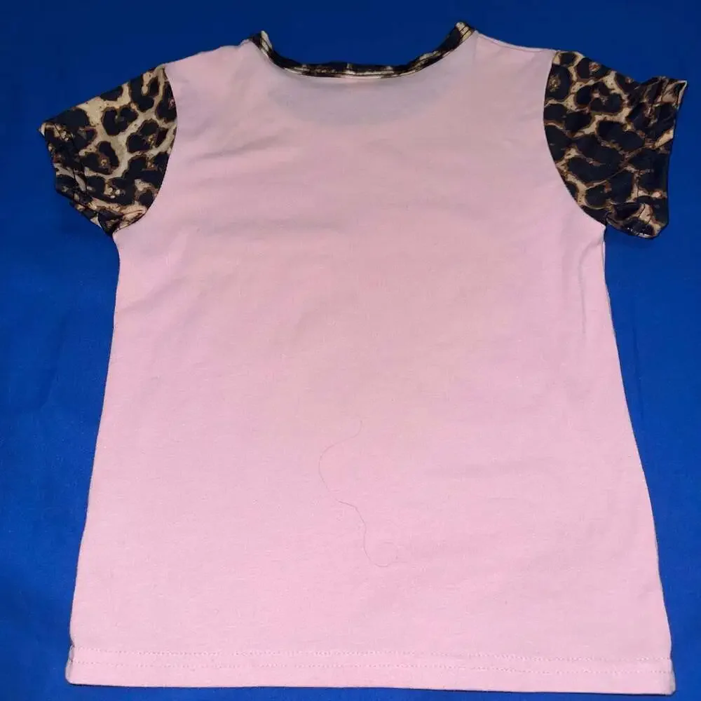 Toddler Girl Pink 2-Piece Short Sleeve Pocket T-Shirt and Leopard Print Shorts S